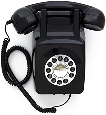 GPO 746 Wallидно монтиран со копче Ретро фиксни телефон - кадрава кабел, автентичен bellвонче - црно