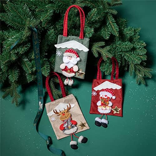 Yanoolh 3 PCS 3D Design Christmas Christmas Tags Tags Xmas Snowman Elk Tags Подарок пакет бонбони слатки вреќи за завиткување