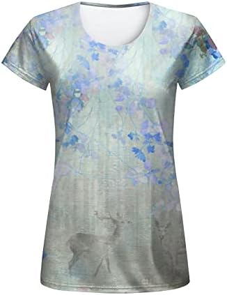 Nokmopo женски маици плус големина моден случајн дигитален принт со цвет и птици со кратки ракави лабава маица врв