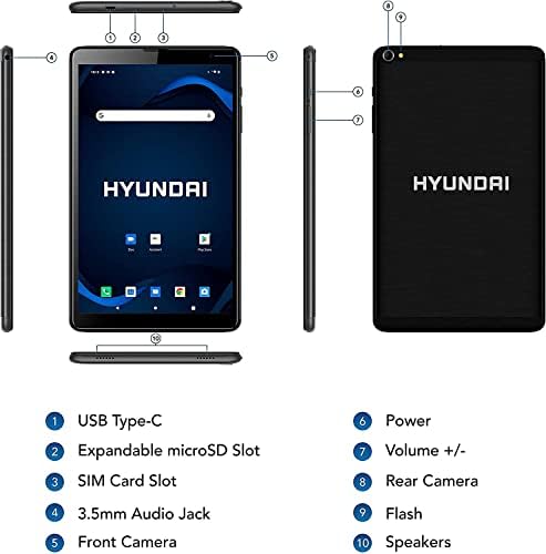 Hyundai Hytab Plus Tablet 8lb1 8 FHD Android таблет IPS Display, Quad -core процесор, камера, WiFi & LTE, 32 GB складирање,