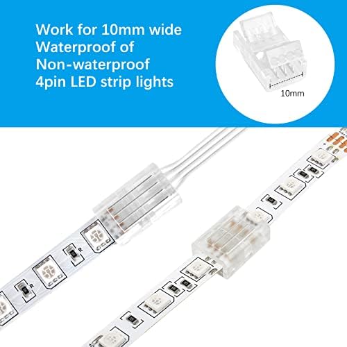 Vipmoon 32.8ft 4 PIN RGB продолжена кабелска жица и 10 парчиња 4 пински LED светлосни ленти конектори лента до жица брза врска за водоотпорна
