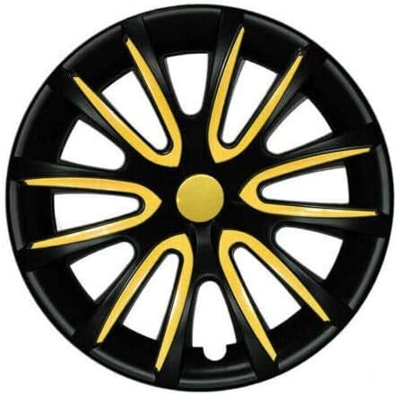 Hubcaps OMAC 16 инчи за Chevrolet Impala црни и жолти 4 компјутери. Покривање на бандажи на тркалото - капачиња за центри - Замена на надворешната