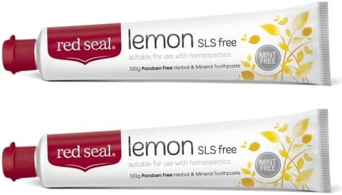 Паста за заби со лимон со црвена заптивка за хомеопати, хомеопатски пријателски нане бесплатно, без флуорид, без SLS, свеж вкус на цитрус