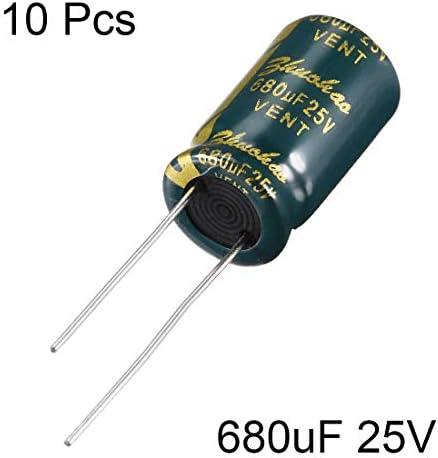 UXCELL® Алуминиумски радијален електролитски кондензатор Ниско ESR зелена со 680UF 25V 105 Целзиусови живот 3000H 10 x 17мм висока струја