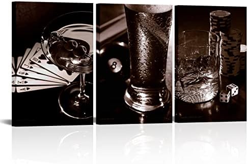 Artsbay 3 парче платно отпечатоци wallидни уметности виски со алкохол слика слика покер картичка Мртва живот постер печатење за бар паб кујнски