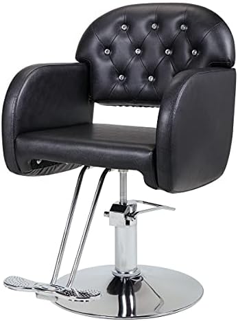 Llly бербер стол ПВЦ кожа со дијамантски фризерски стол хидрауличко кревање салон за убавина стол црно
