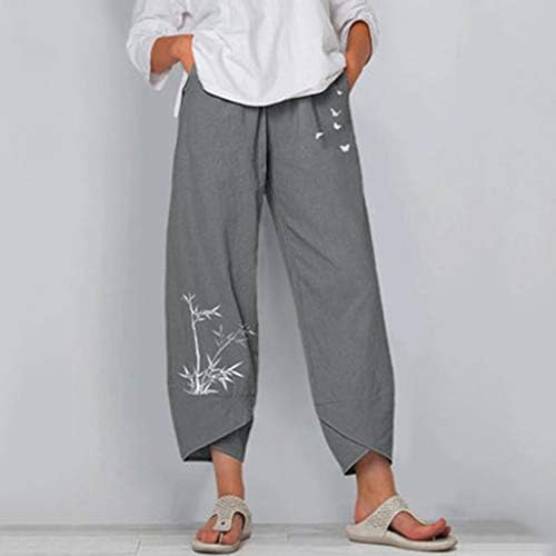 Ceangrtro еластична култура лабава фитинг постелнина широка нозе каприс панталони за жени лето капри палацо панталони плус големина