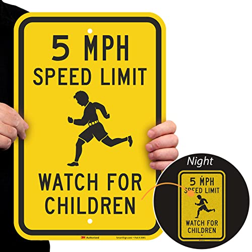SmartSign 18 x 12 инчи „Ограничување на брзината на 5 км на час - Метал знак за деца“, алуминиум од 63 мил.