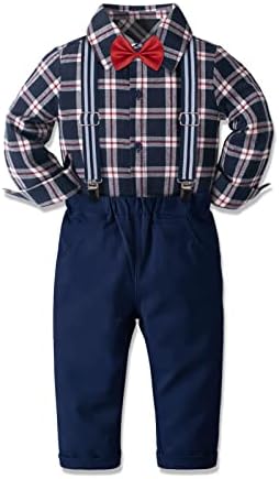 Dinysuos Toddler Boy Isletion Gentleman Set Frest Builds + Bow Tie + Sustanders + Ponim Pants 12 месеци - 6 години