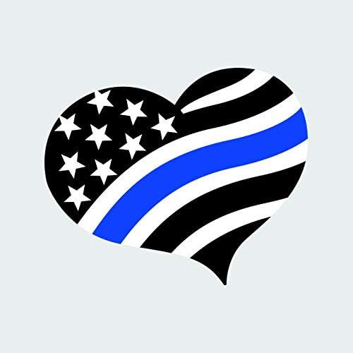 Мавтајќи Со Тенка Сина Линија Налепница За Срце Налепница Самолеплива Сина линија Знаме На САД Патриотизам Љубов Мир Полиција 1.25 Широк