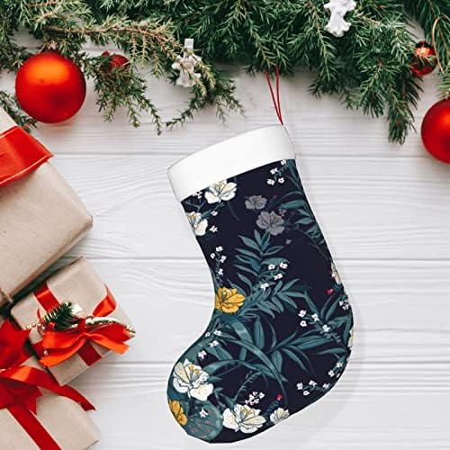 Божиќни чорапи на Аугенстер, морнарица Хибискус тропски цветни двострани камин што виси чорапи