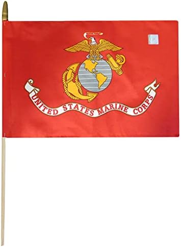 Трговија ВЕТРОВИ Американскиот Марински Корпус УСМЦ EG 12 х18 Полиестер Дрвени Стап Знаме-Официјално Лиценциран