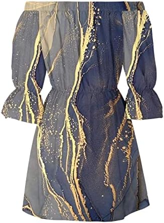 Летните фустани на Lmудан женски 2023 година од рамото разгорен ракав цврста боја смена во боја, обичен линиски забава мини фустани