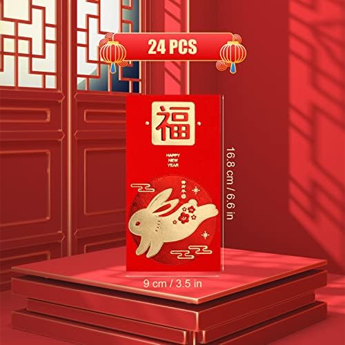 24 парчиња Кинески Црвени Пликови 2023, Кинеска Нова Година Црвени Пликови 2023 Година На Зајакот Црвени Пликови Лунарна Нова