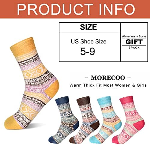 Morecoo 5 пакуваат женски волна чорапи зимски топли чорапи густа плетена кабина пријатна екипа со меки чорапи подароци за жени