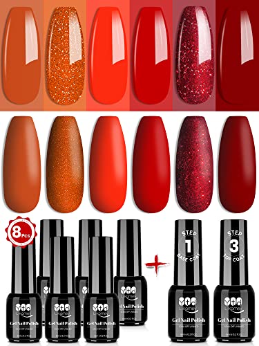 Ytd likeyy gel лак за нокти, прилично и светло портокалово црвено 6 бои со основен и горниот палто за подароци за маникир, портокалово