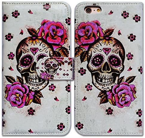 ipod touch 7 Case, iPod Touch 6 Case, BCOV Skull Purple Flower Clower Flip Flip Cove Cover Cose со држач за лична карта за картички за лична карта