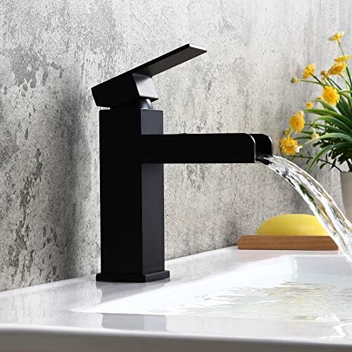 Домашна современа мат црна водопад бања суета мијалник тапа цврста месинг единечна рачка со една дупка за палуба за мијалник за миење садови