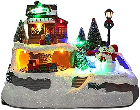 KLGB Божиќна снежна градска смола од смола, светлосен пејзан пејзаж, украси за подароци, вила за домашни дворови дома, снежен