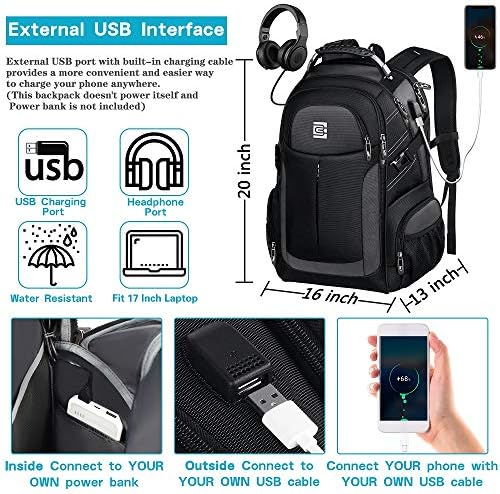 Ранец за лаптоп за патувања со торбички, деловен отпорен на вода ранец со USB -порта за полнење, колеџ торба за мажи и жени