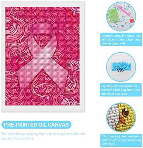 Комплети за сликање на рак на дојка со дијамантска слика за дијаманти за почетници за возрасни, целосна вежба квадратни уметнички скапоцени