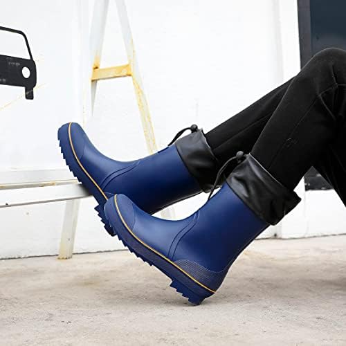 Дожд чизми за мажи, водоотпорни ПВЦ гумени чизми Менс градинарски чизми, удобност со средна телесна лесна прилагодлива чевли за дожд,