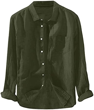 Копче со долги ракави со ленен ленен ленен ленен долга копче за машки дневни обични ракави врвови кошула јака цврсти мажи кошули