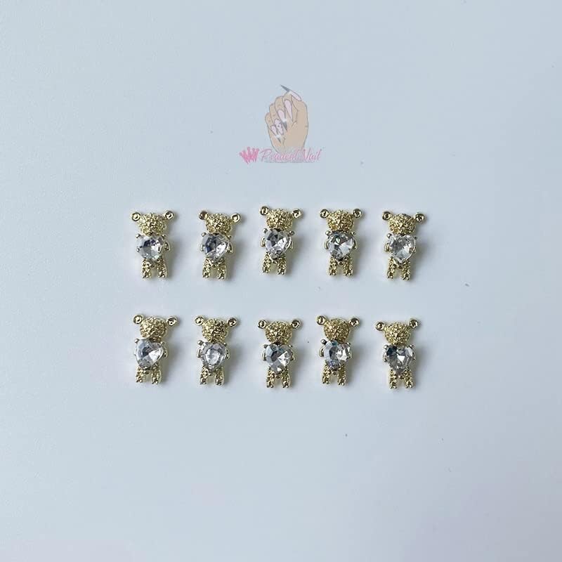 10 парчиња Каваи, привлечноста на ноктите носат злато Зикрон легура 3Д маникир декор Rhinestones Сјај за додатоци за нокти -