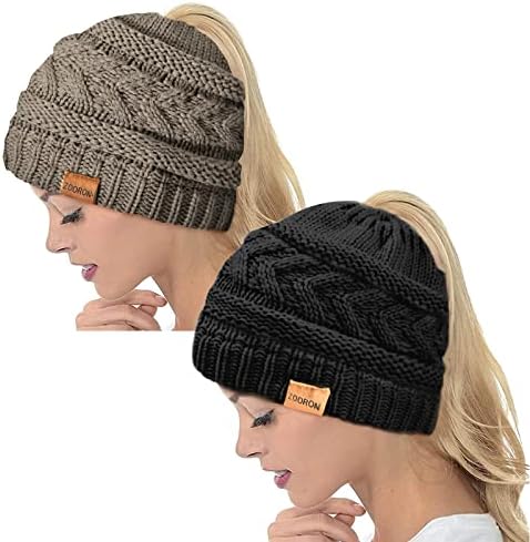 Зоророн Понитаил Бејни капа за жени, висока неуредна топла кабел за истегнување плетено зимска конска опашка капаче за череп за череп
