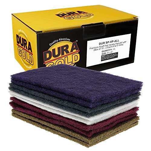 Dura -Gold Premium 6 x 9 10 Suff Pad сорта со разновидност, 2 секој канелен, сив, златен, виолетова и бела - измама, чистење, пескарење,