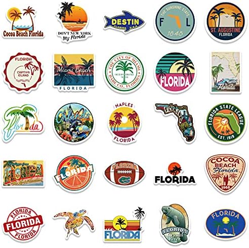 Налепници на Флорида за деца тинејџери возрасни, 50 парчиња Тропски летни флорида сценографија винил графити лаптоп децизла за DIY вода шише