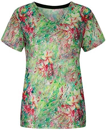 Летни жени врвови кратки ракави против вратот цветници за печатење маици случајно лабава вклопена удобна преголема блуза пулвер