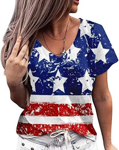 Меки кошули со долги ракави за жени за жени за жени за независност на жените, печатење V вратот, обична маица со кратки ракави пуловер