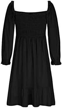 Летен фустан на hcjkdu за жени 2023 година Руфлс квадратен врат пукаше со долг ракав мини фустан, измешан руфли шифон обичен фустан