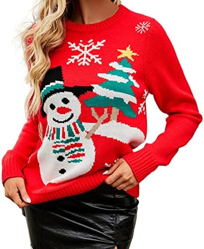 Грд божиќен џемпер за жени модни жени Зимски џемпер со долг ракав џемпер за жени слатки џемпери