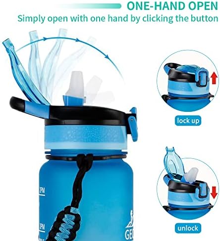 Шишиња за вода Geochlo 32oz со време за пиење, исцрпување на Tritan BPA бесплатно мотивационо шише со вода со слама време за одвојување на
