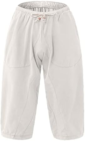 Wenkomg1 Mens Cotoon Lenen Harem Shorts, обичен лабав основен цврст буги хипи стил на влечење еластични панталони на половината