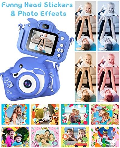 Детска Камера за 3-8 Години Девојчиња Момчиња Мали Деца Детски Роденден Делфин Селфи Камера 20.0 ПРАТЕНИК HD 1080p IPS Екран Двојна Дигитална