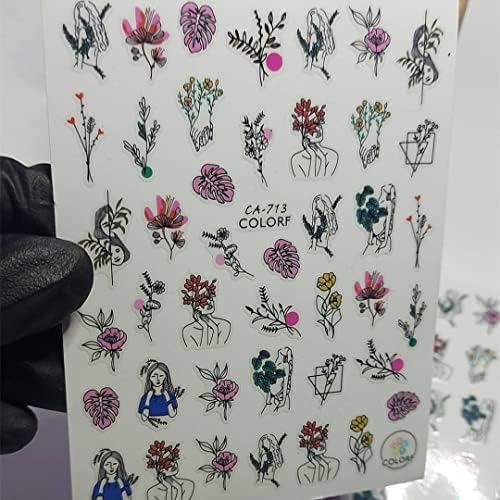 1 парчиња цвеќиња 3Д налепници за нокти Апстрактна слика Тропски лисја налепници за декорација на ноктите жени жени налепници на