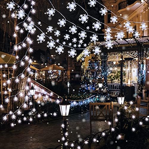 [Соларни напојувани и 8 режими] 100 LED 39,3 ft Божиќни светла Декорација Снегулка жица светла тајмер самовила светла спална соба градинарска