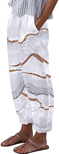 Grge beuu женски обични лабави памучни постелнини панталони летни цветни печатени панталони еластични панталони со затегнување на половината