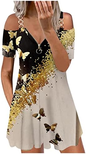 Летни фустани за жени метални ленти за рамо една четвртина кратки ракави со патент на вратот Обични работни фустани за жени