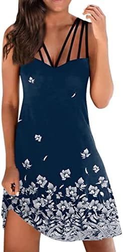 Womenените директно печатење цветни туники мини фустан летен пролетен фустан симпатична од рамото бохо маица фустан без ракави без ракави