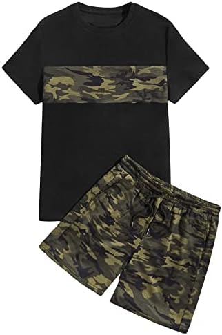 Горглитер машка облека од 2 парчиња Камо печати кратки ракави екипаж маица и шорцеви