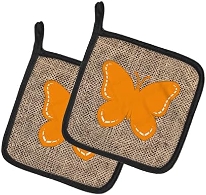 Богатството на Каролина BB1035-BL-или-PTHD пеперутка Burlap и портокалова BB1035 пар држачи за тенџере, држачи за отпорни на кујна за топлина