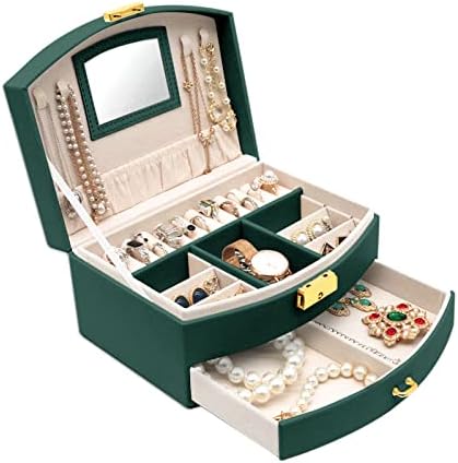 Xky кутија за накит за жени девојки-2 слој Организатор за накит со отстранлив фиока за приказ на обетки нараквици прстени ѓердани-мала