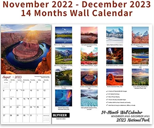 НАЦИОНАЛНИ Паркови За Ѕиден Календар за 2023 година, Обесени Месечни Календари За 2023 Година 14 Месеци, Ноември.2022-Декември.2023,