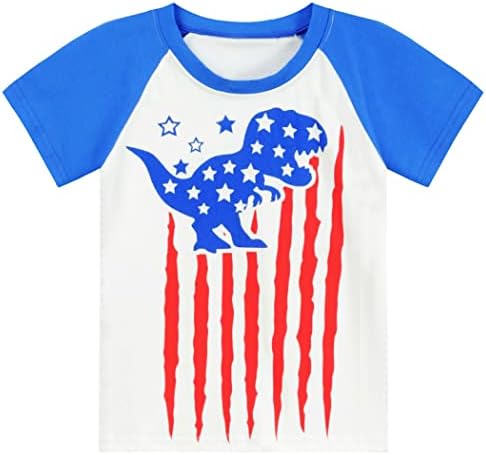 Мали момчиња диносаурусни кошули Дете за мали маици Рекс Дино Бебе американско знаме Облека за мали маички маица