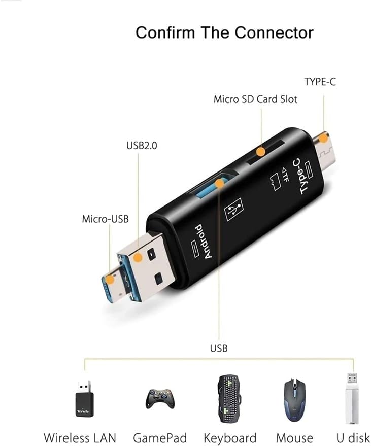 ВОЛТ+ 5 во 1 Мултифункционален Читач На Картички Компатибилен Со Xiaomi Mi 10 има USB Тип-C/ MicroUSB/ Tf/ USB 2.0/ Sd Читач На Картички