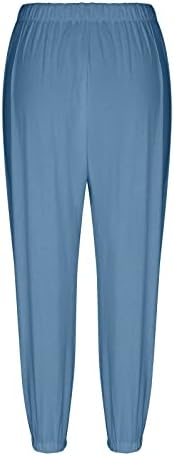 Pantsенски постелнини со Gufesf Capri панталони, женски летни исечени памучни постелнини Каприс панталони со затегнати панталони